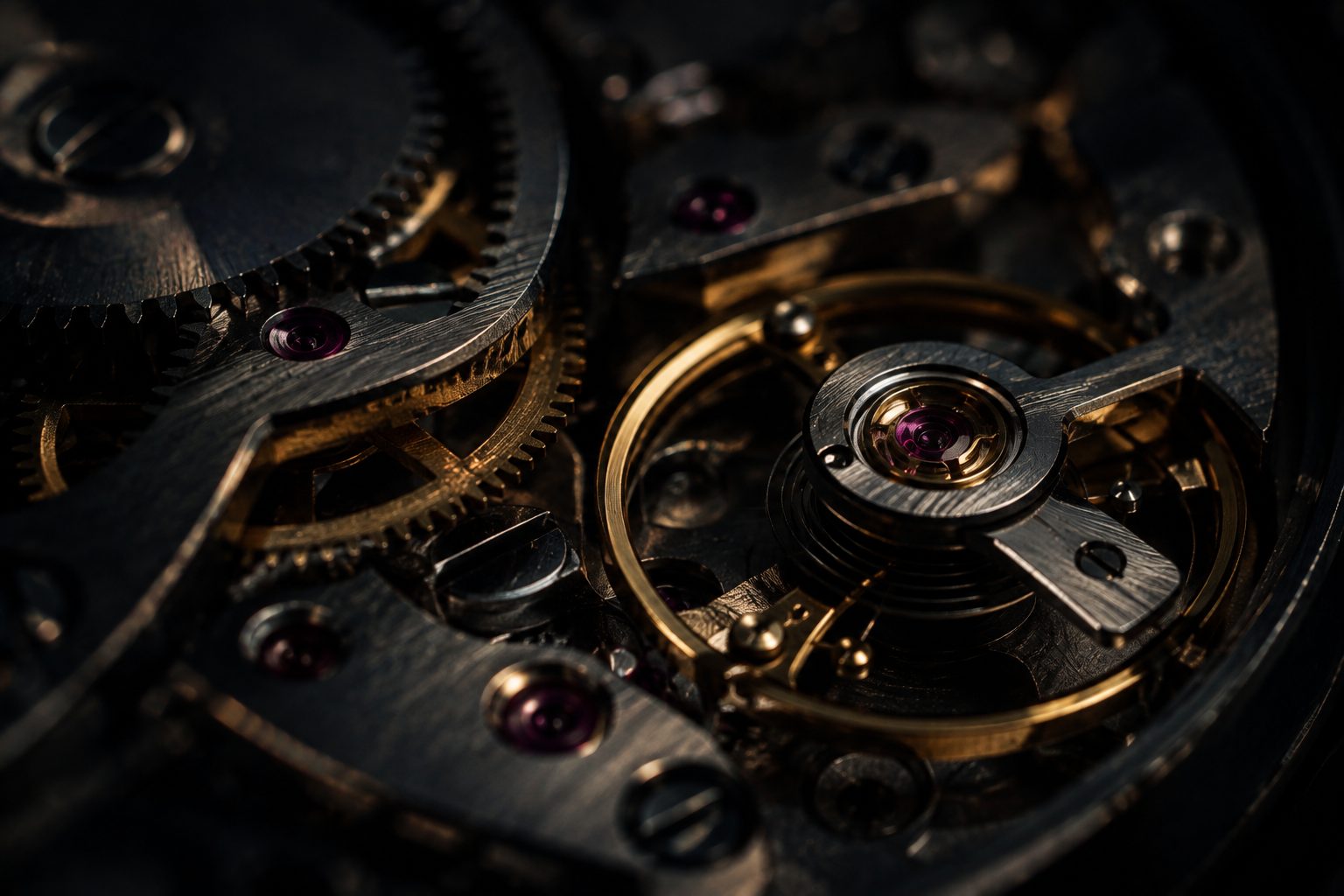 Close-up of a mechanical watch movement