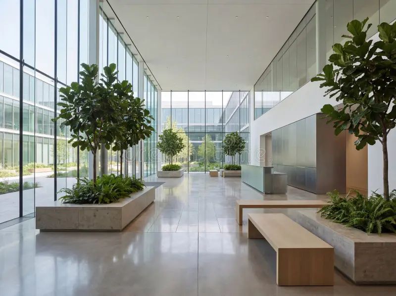 A modern glass office tower